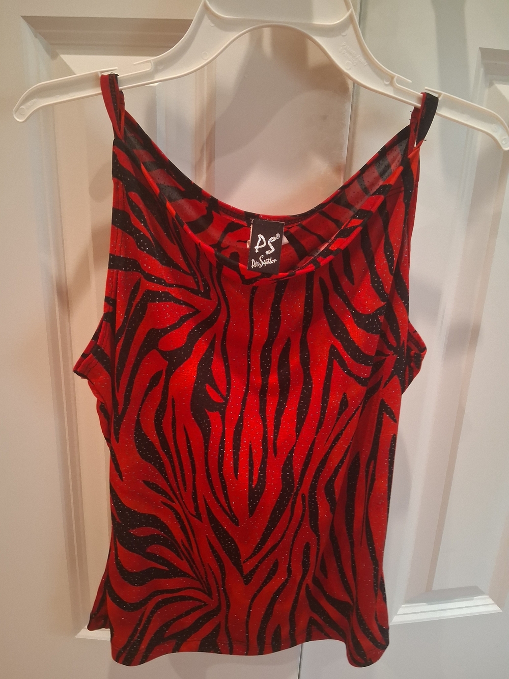 Y 2K Red and Black Zebra-Print Glitter Camisole